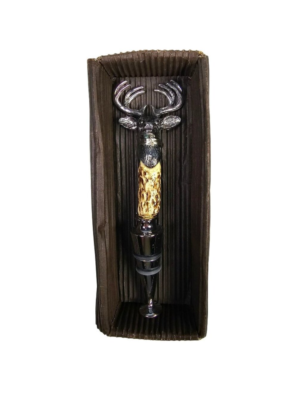 Deer Head Bottle Topper 10-Point Buck w/ Antler Textured Handle 6" Wine Stopper
